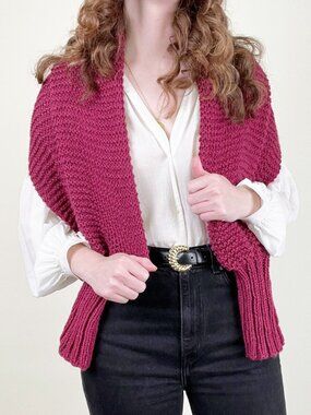 Hand Knit Chunky Cocoon Shrug Cardigan Sweater Scarf Shawl Oversized Fall Winter